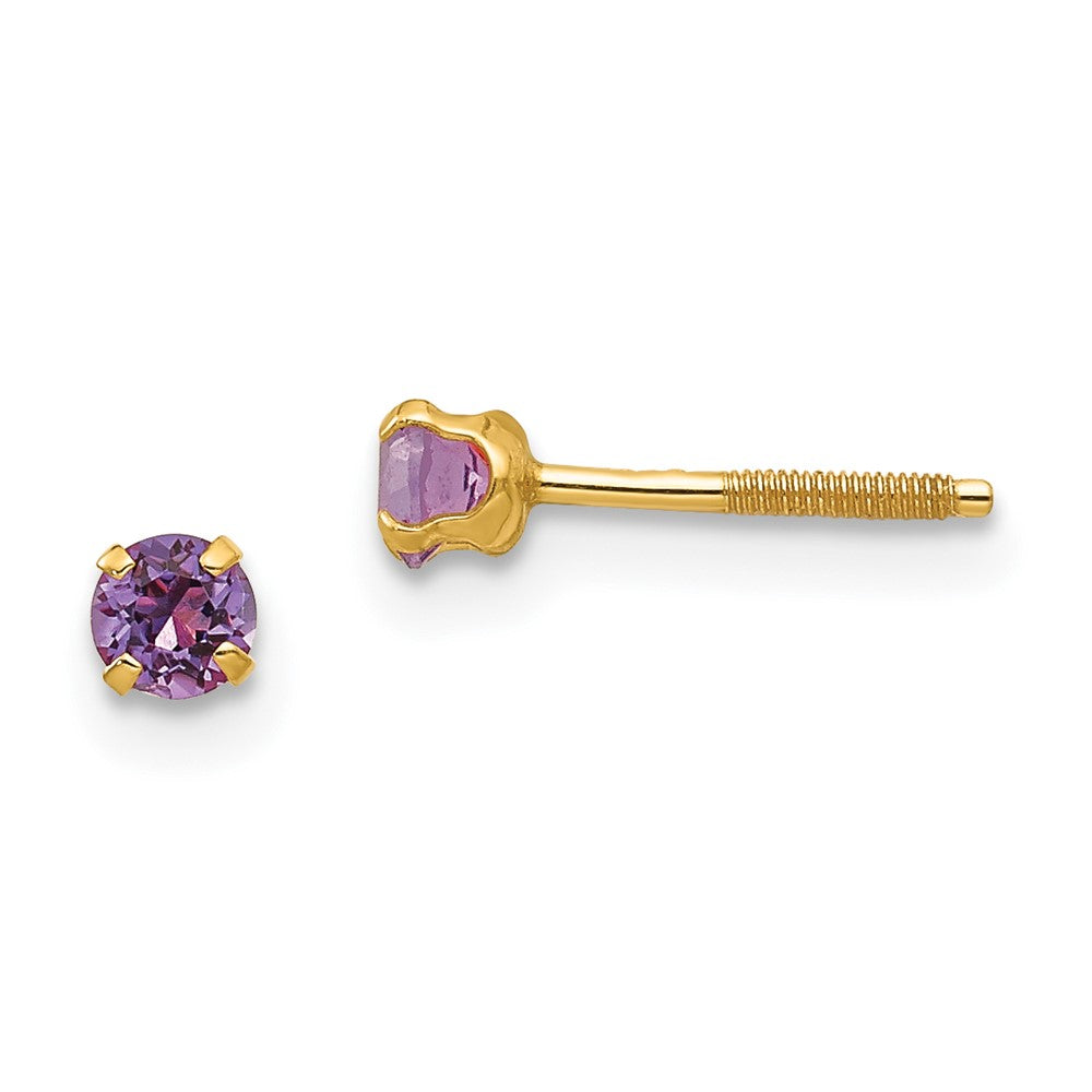 14K Yellow Gold Madi K 3mm Imitation Amethyst Birthstone Earrings (Feb)