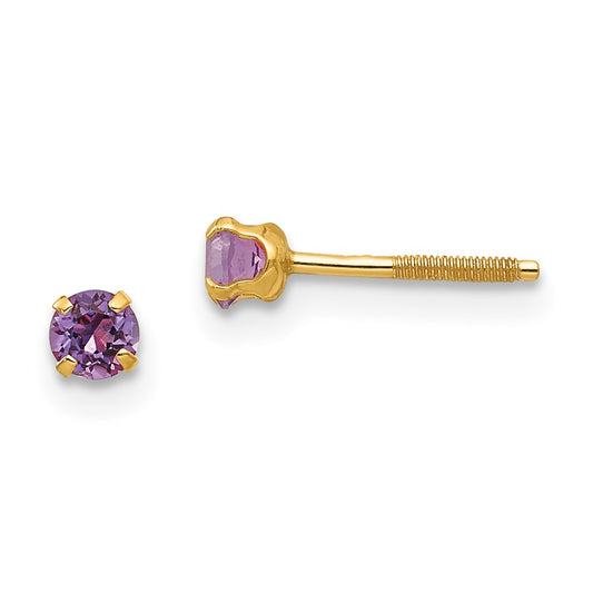 14K Yellow Gold Madi K 3mm Imitation Amethyst Birthstone Earrings (Feb)