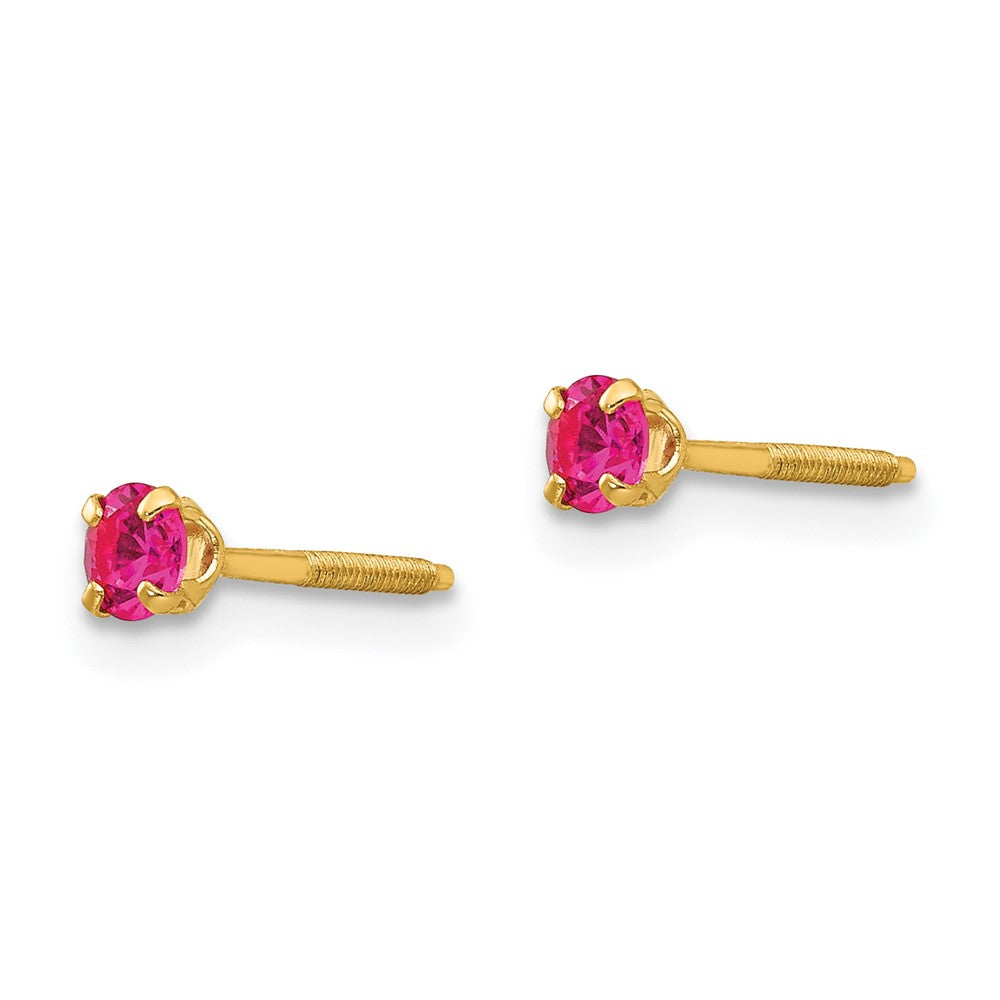 14K Yellow Gold Madi K 3mm Imitation Ruby Birthstone Earrings (Jul)
