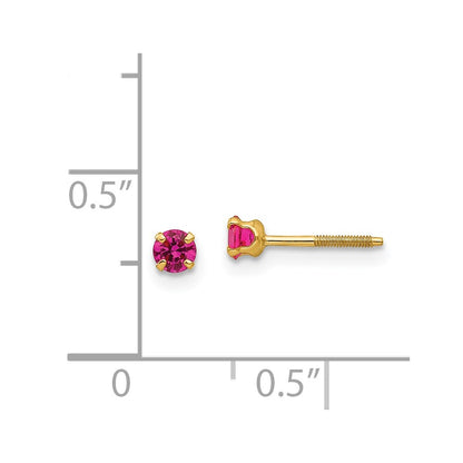14K Yellow Gold Madi K 3mm Imitation Ruby Birthstone Earrings (Jul)