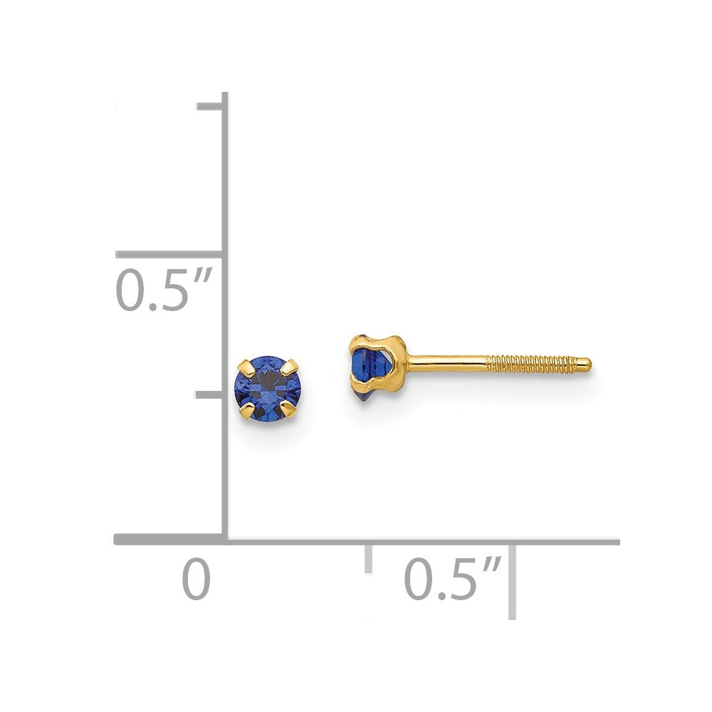 14K Yellow Gold Madi K 3mm Imitation Sapphire Birthstone Earrings (Sep)