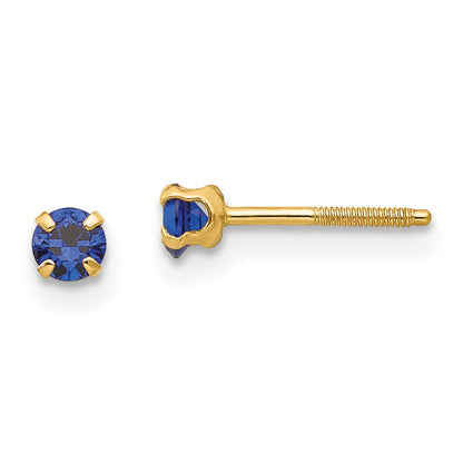 14K Yellow Gold Madi K 3mm Imitation Sapphire Birthstone Earrings (Sep)