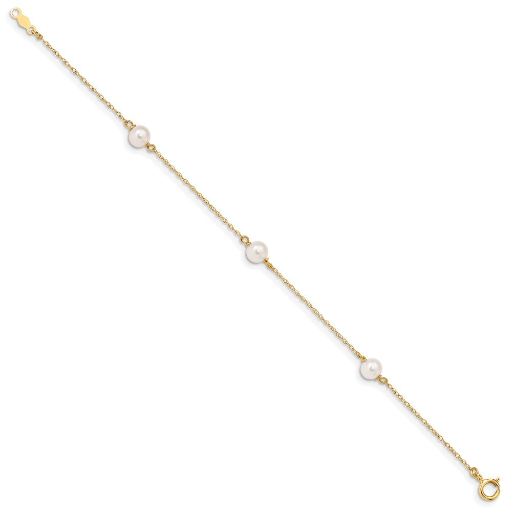 14K Yellow Gold Madi K 5 6mm White Near Round Freshwater Cultured Pearl 3 Station 6 Inch Bracelet