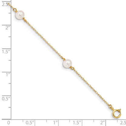 14K Yellow Gold Madi K 5 6mm White Near Round Freshwater Cultured Pearl 3 Station 6 Inch Bracelet
