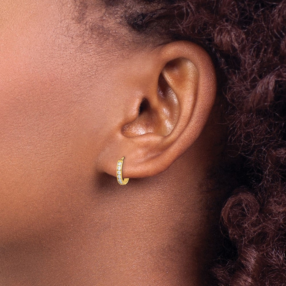 14K Yellow Gold Madi K Cz Hinged Hoop Earrings