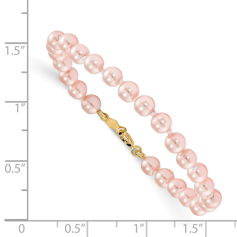14K Yellow Gold Madi K 4.5mm 5.5mm Pink Imitation Shell Pearl 5.25 Inch Bracelet