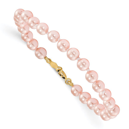 14K Yellow Gold Madi K 4.5mm 5.5mm Pink Imitation Shell Pearl 5.25 Inch Bracelet