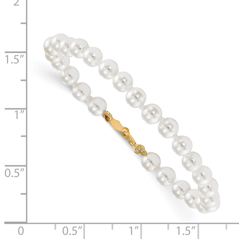 14K Yellow Gold Madi K 4.5mm 5.5mm White Imitation Shell Pearl 5.25 Inch Bracelet