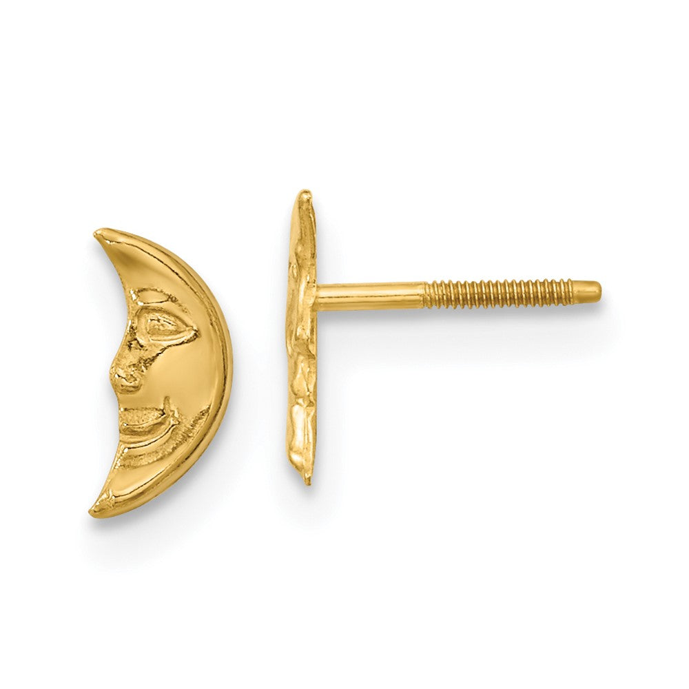 14K Yellow Gold Madi K Moon W/ Face Post Earrings