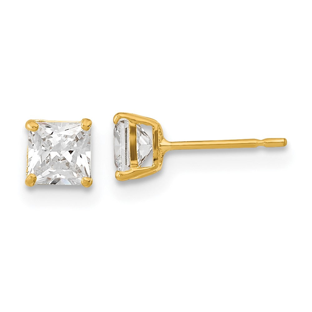 14K Yellow Gold Madi K 4mm Square Cz Basket Set Stud Earrings