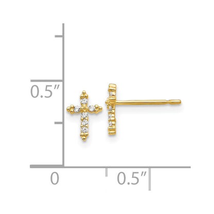 14K Yellow Gold Madi K Cz Children'S Cross Post Earrings