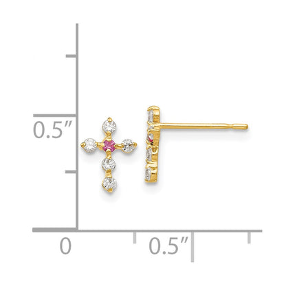 14K Yellow Gold Madi K Cz Children'S Cross Post Earrings