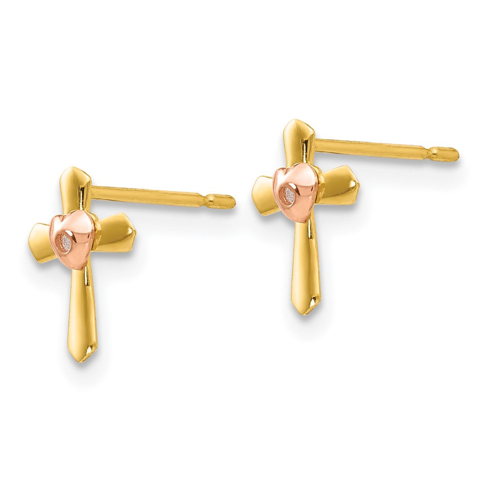 14K Two Tone Yellow & Rose Gold Madi K Children'S Cross Heart Post Earrings
