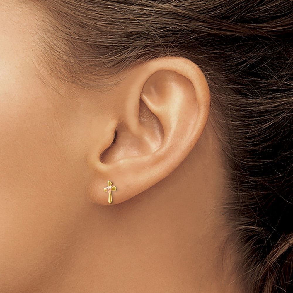 14K Two Tone Yellow & Rose Gold Madi K Children'S Cross Heart Post Earrings