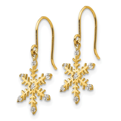 14K Yellow Gold Madi K Cz Children'S Snowflake Dangle Earrings