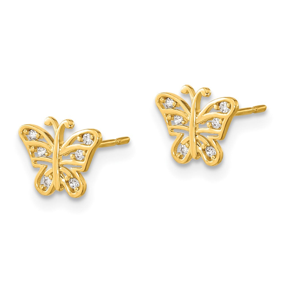 14K Yellow Gold Madi K Kids Cz Butterfly Post Earrings