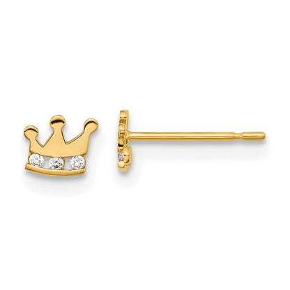 14K Yellow Gold Madi K Kids Cz Crown Post Earrings