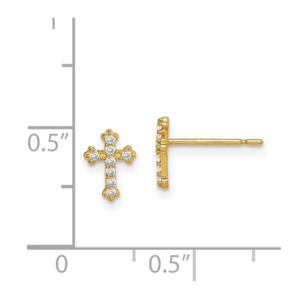 14K Yellow Gold Madi K Cz Cross Post Earrings