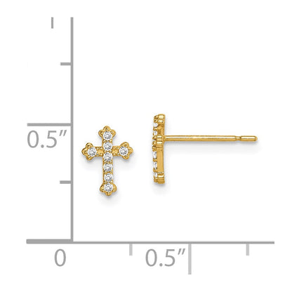 14K Yellow Gold Madi K Cz Cross Post Earrings