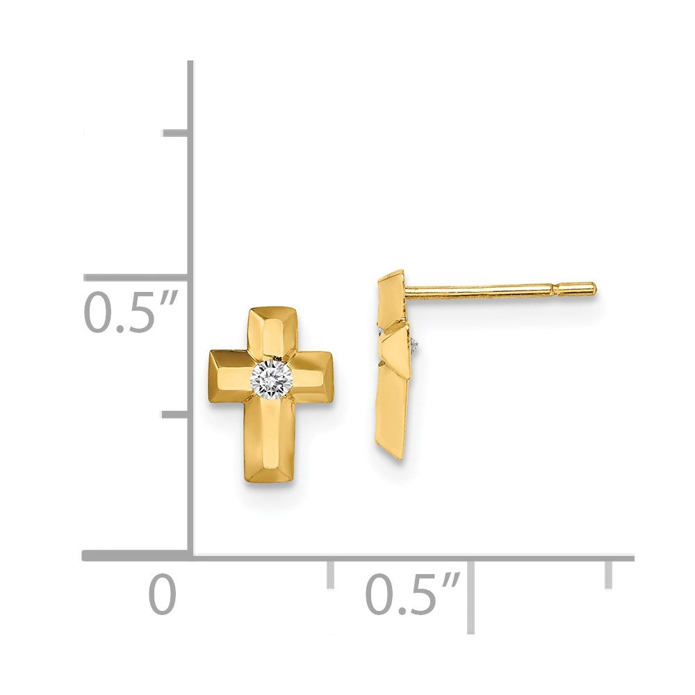 14K Yellow Gold Madi K Cz Cross Post Earrings