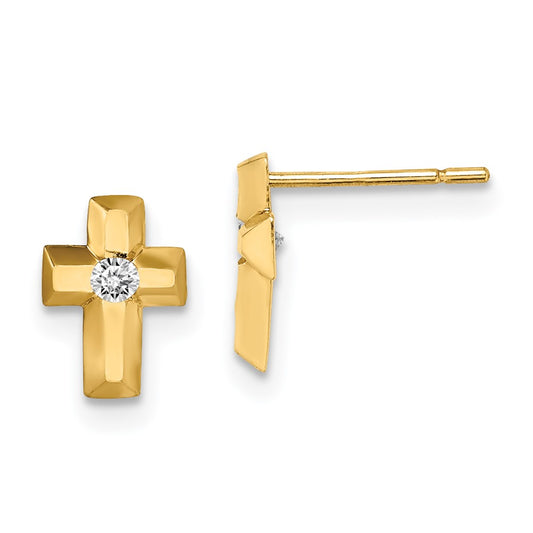 14K Yellow Gold Madi K Cz Cross Post Earrings