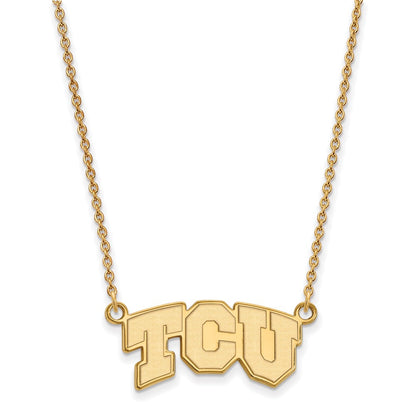 14K Yellow Gold Logoart Texas Christian University T C U Small Pendant 18 Inch Necklace