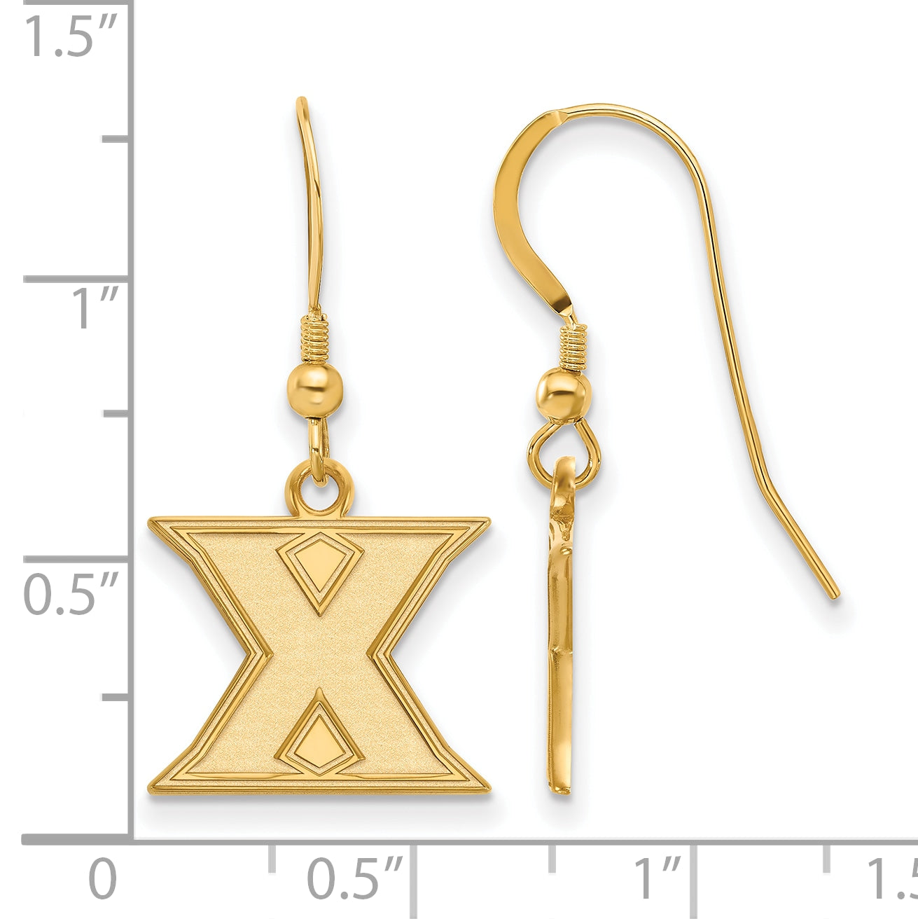 Gold Plated Sterling Silver Logoart Xavier University Letter X Small Dangle Wire Earrings