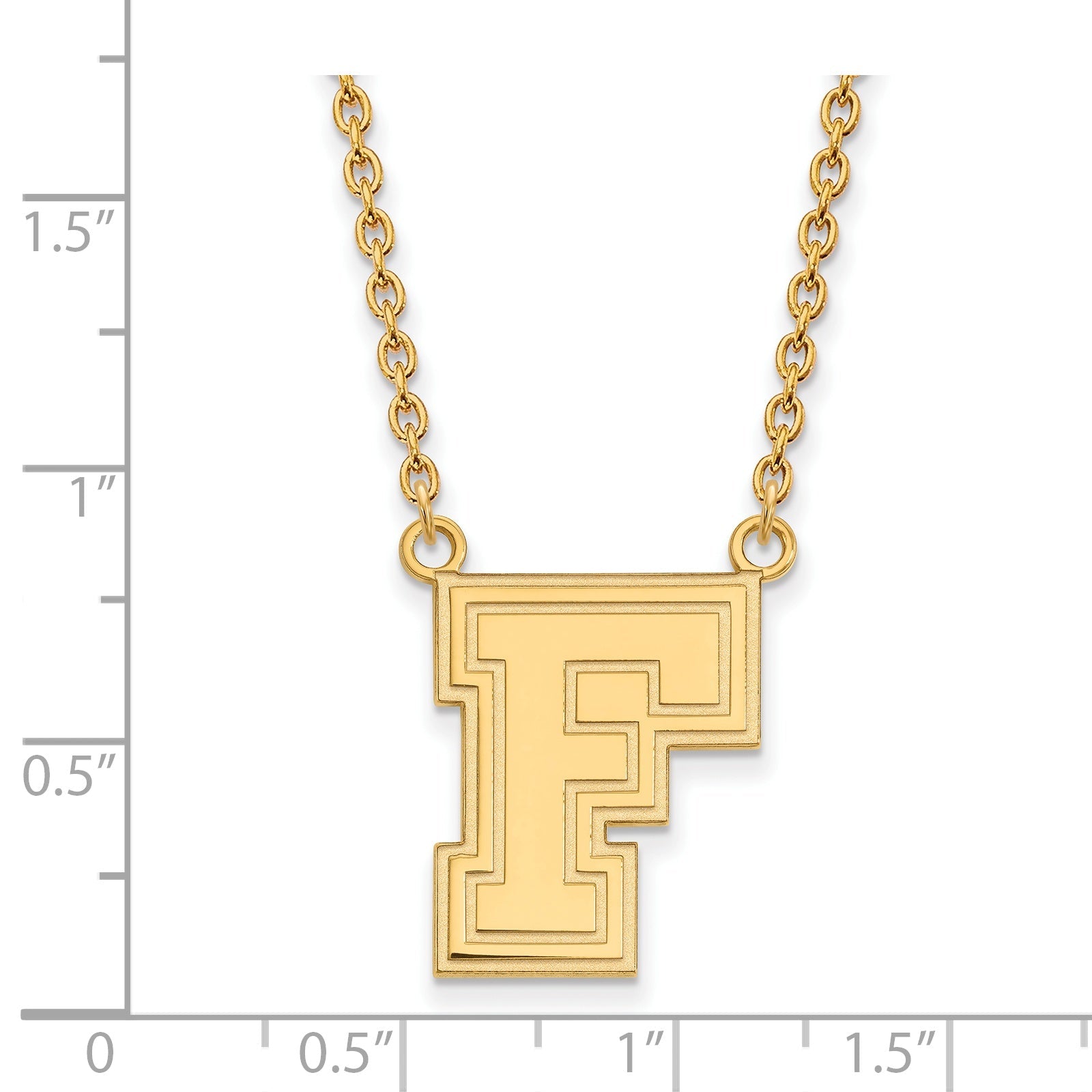 Gold Plated Sterling Silver Logoart Fordham University Letter F Large Pendant 18 Inch Necklace