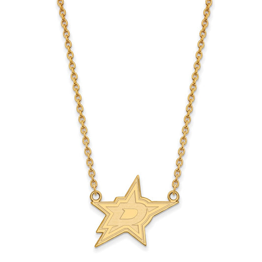 10K Yellow Gold Nhl Logoart Dallas Stars Large Pendant 18 Inch Necklace