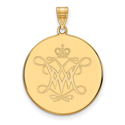 14K Yellow Gold Logoart College Of William And Mary Extra Large Disc Pendant
