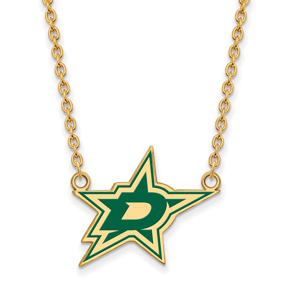 Gold Plated Sterling Silver Nhl Logoart Dallas Stars Large Enameled Pendant 18 Inch Necklace