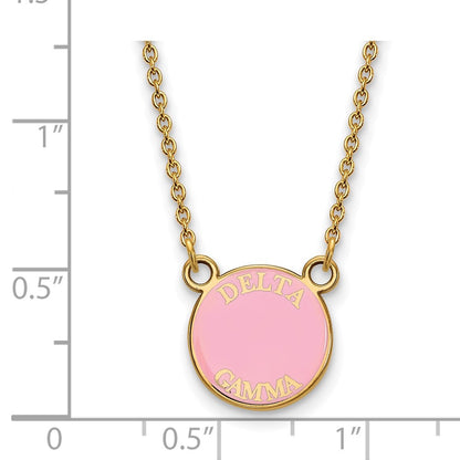 Gold Plated Sterling Silver Logoart Delta Gamma Sorority Text Small Color Enamel Pendant 18 Inch Necklace