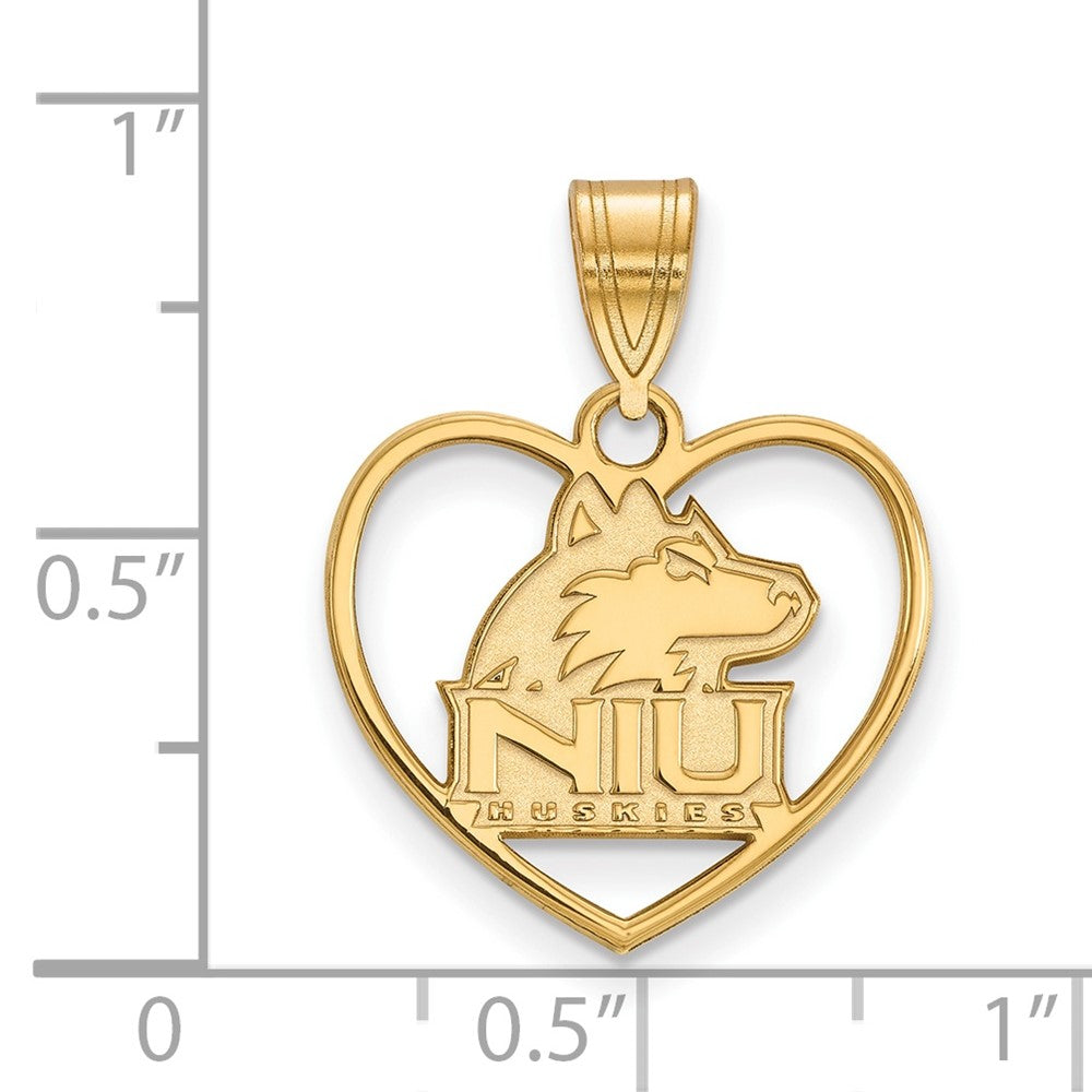Gold Plated Sterling Silver Logoart Northern Illinois University N I U Huskies Heart Pendant