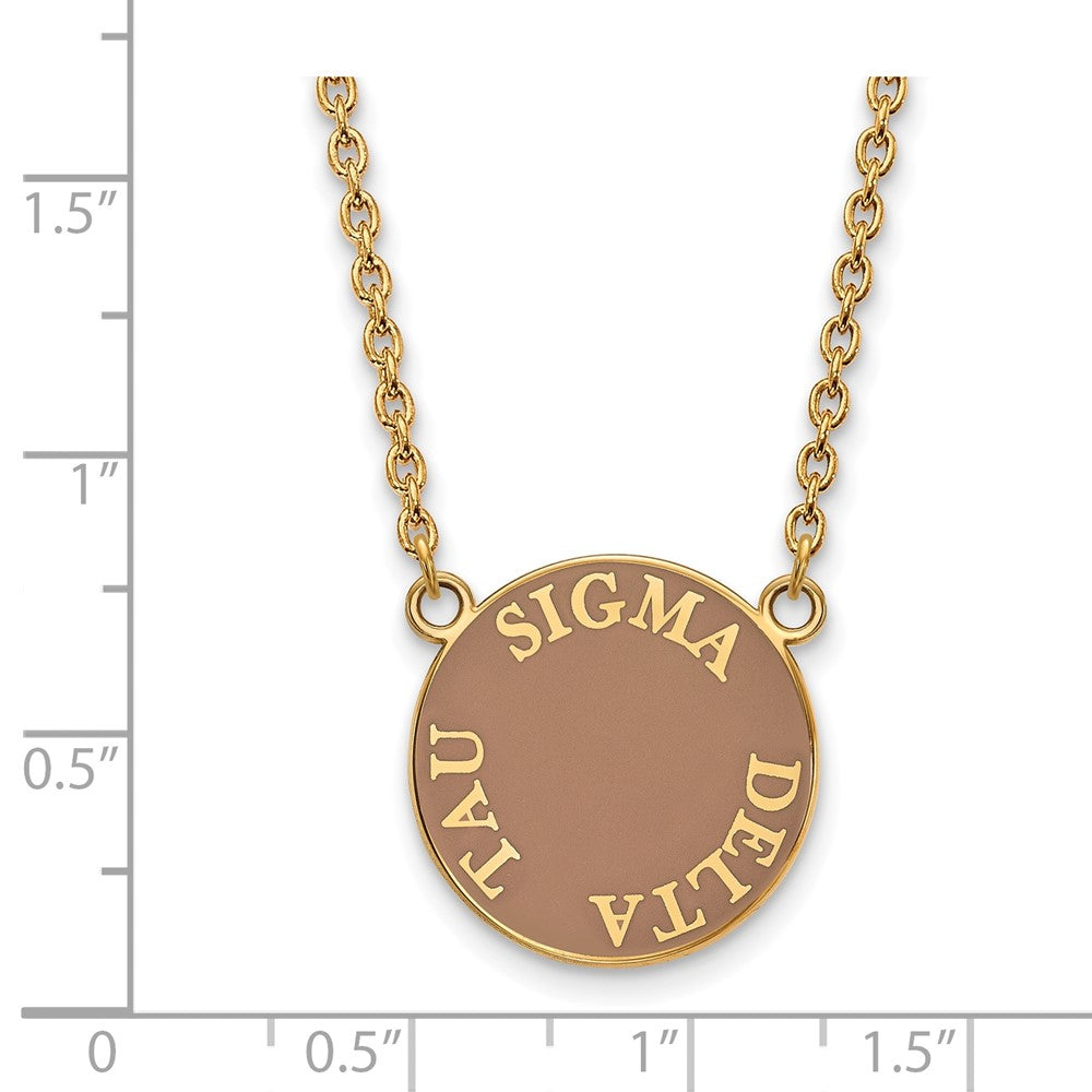 Gold Plated Sterling Silver Logoart Sigma Delta Tau Sorority Text Large Color Enamel Pendant 18 Inch Necklace