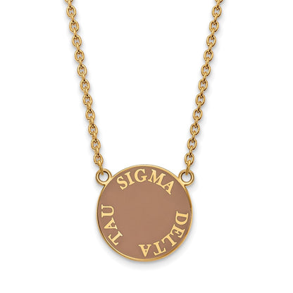 Gold Plated Sterling Silver Logoart Sigma Delta Tau Sorority Text Large Color Enamel Pendant 18 Inch Necklace