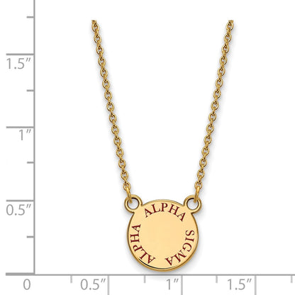 Gold Plated Sterling Silver Logoart Alpha Sigma Sorority Text Small Color Enamel Pendant 18 Inch Necklace