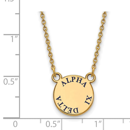 Gold Plated Sterling Silver Logoart Alpha Xi Delta Sorority Text Small Color Enamel Pendant 18 Inch Necklace