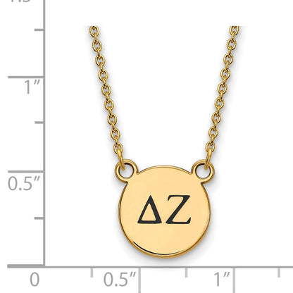 Gold Plated Sterling Silver Logoart Delta Zeta Sorority Greek Letters Small Black Enamel Pendant 18 Inch Necklace