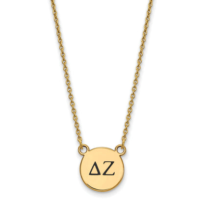 Gold Plated Sterling Silver Logoart Delta Zeta Sorority Greek Letters Small Black Enamel Pendant 18 Inch Necklace