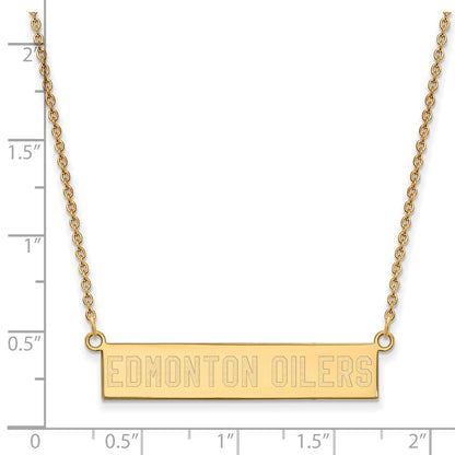 Gold Plated Sterling Silver Nhl Logoart Edmonton Oilers Small Bar 18 Inch Necklace