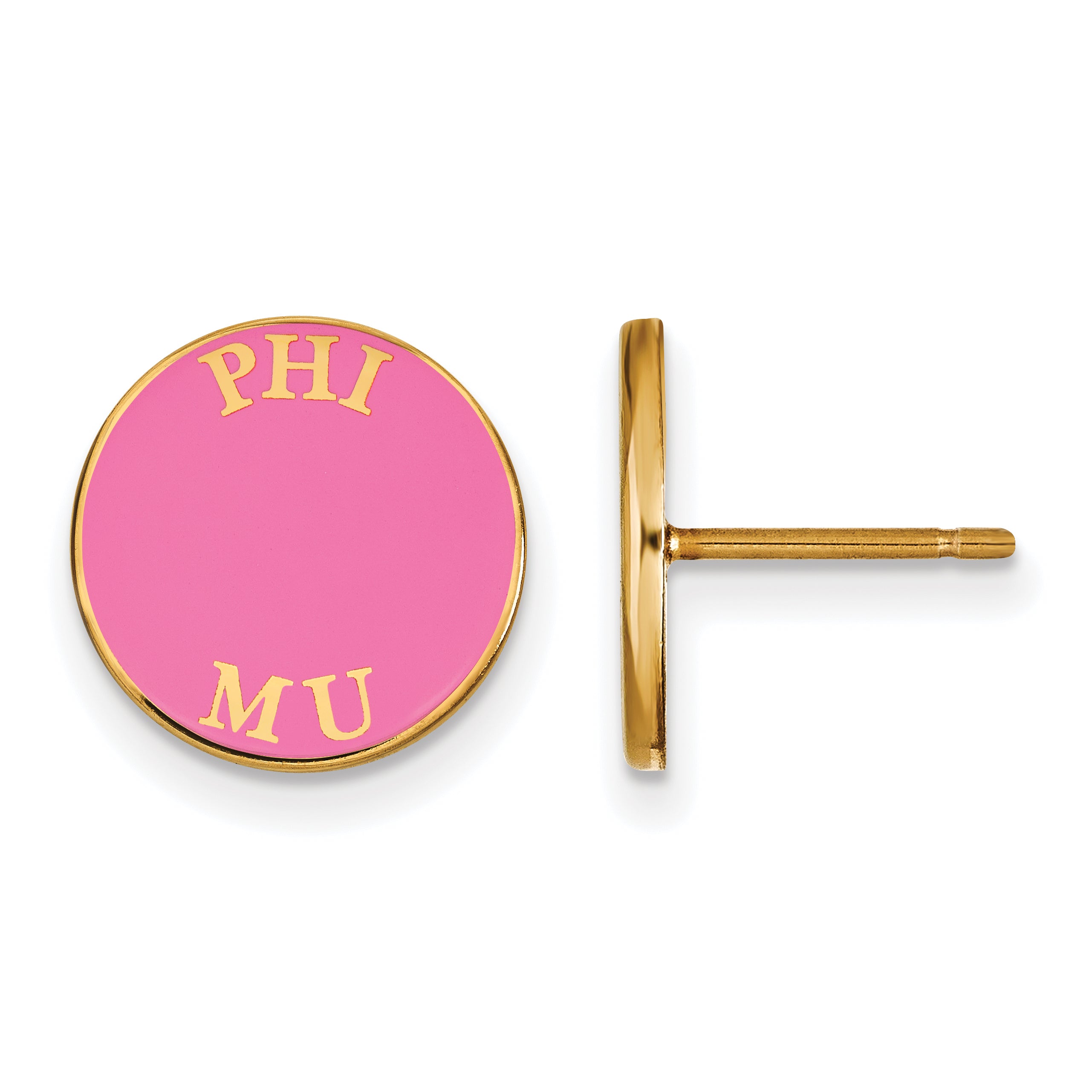 Gold Plated Sterling Silver Logoart Phi Mu Sorority Text Color Enamel Post Earrings