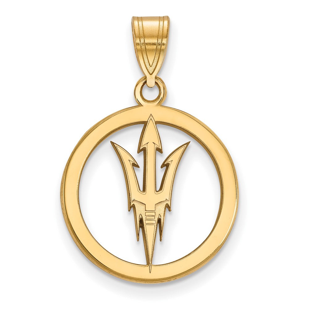 Gold Plated Sterling Silver Logoart Arizona State University Pitchfork Medium Circle Pendant