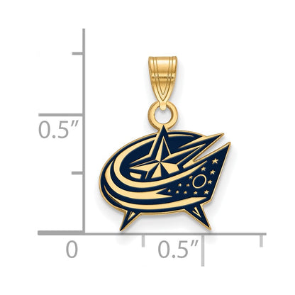 Gold Plated Sterling Silver Nhl Logoart Columbus Blue Jackets Small Enameled Pendant