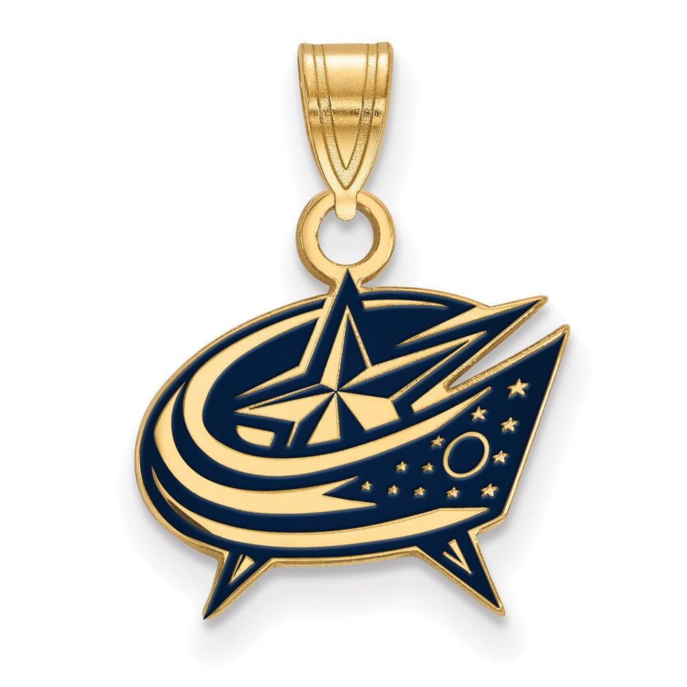 Gold Plated Sterling Silver Nhl Logoart Columbus Blue Jackets Small Enameled Pendant