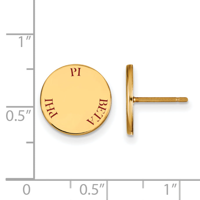 Gold Plated Sterling Silver Logoart Pi Beta Phi Sorority Text Color Enamel Post Earrings