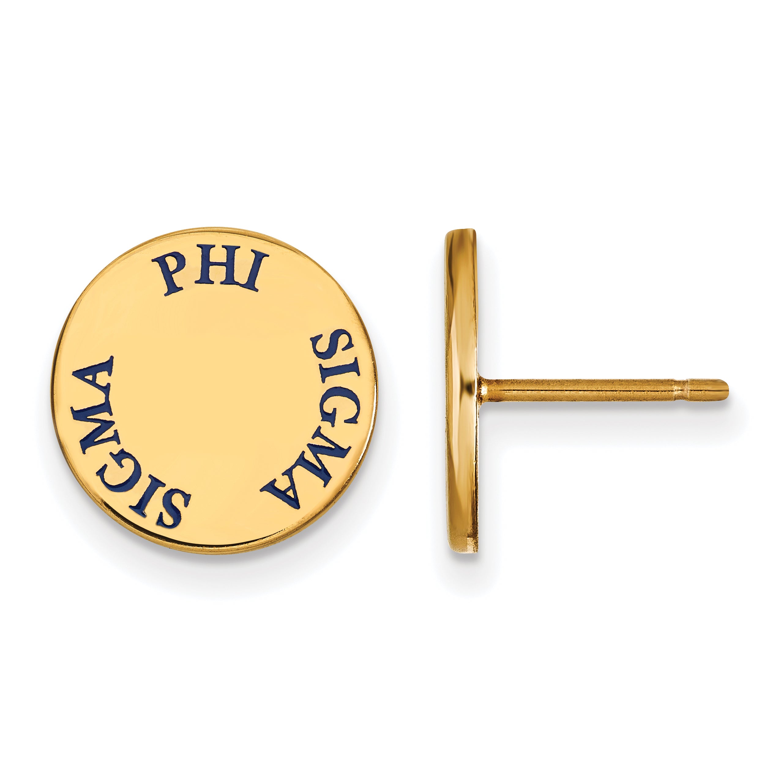 Gold Plated Sterling Silver Logoart Phi Sigma Sorority Text Color Enamel Post Earrings