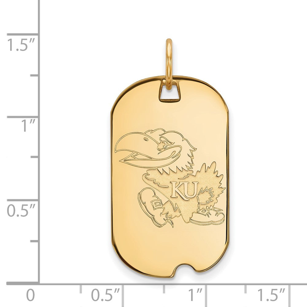 14K Yellow Gold Logoart University Of Kansas Jayhawk Small Dog Tag Pendant