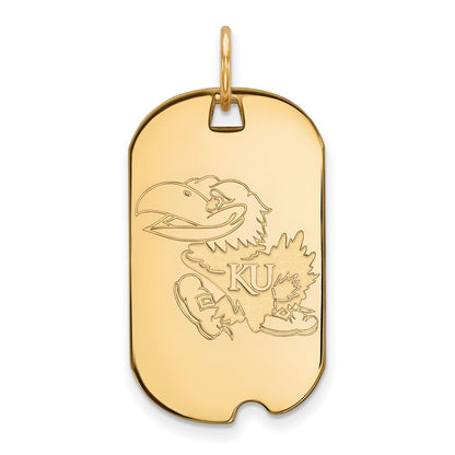 14K Yellow Gold Logoart University Of Kansas Jayhawk Small Dog Tag Pendant