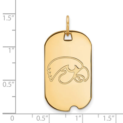 14K Yellow Gold Logoart University Of Iowa Hawk Small Dog Tag Pendant