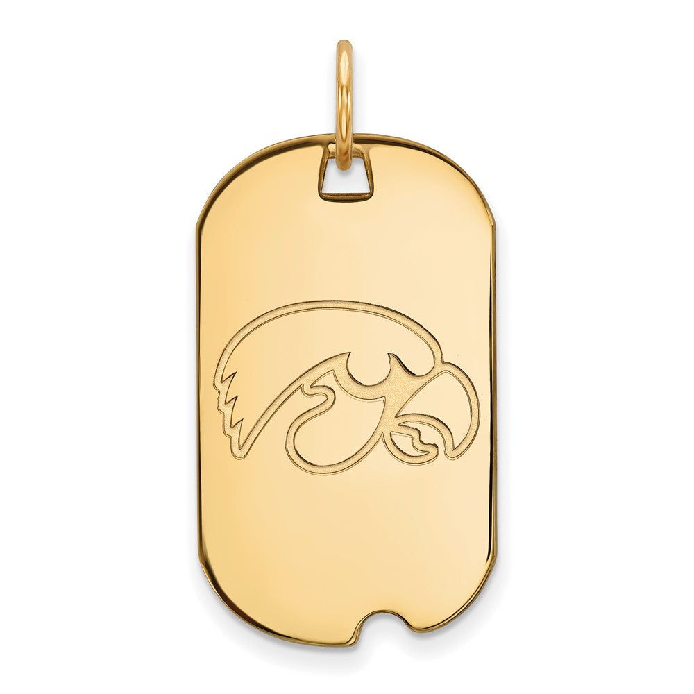 14K Yellow Gold Logoart University Of Iowa Hawk Small Dog Tag Pendant